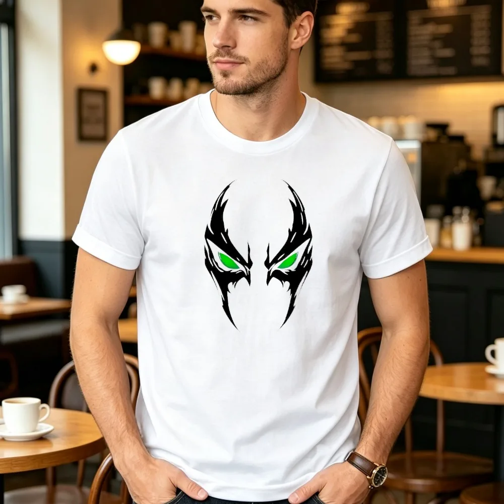 Edgy Dark Creature Mask Graphic Tshirt Green Eye Tribal Fantasy Face Print Tee Streetwear Lover Gift Casual Short Sleeve Man Top