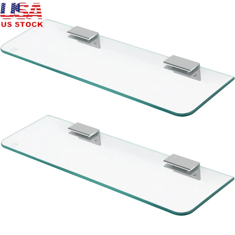 

Полки для ванной комнаты из закаленного стекла Плавающие полки для хранения Настенные нержавеющие алюминиевые кронштейны 2-уровневый сверхмощный клей