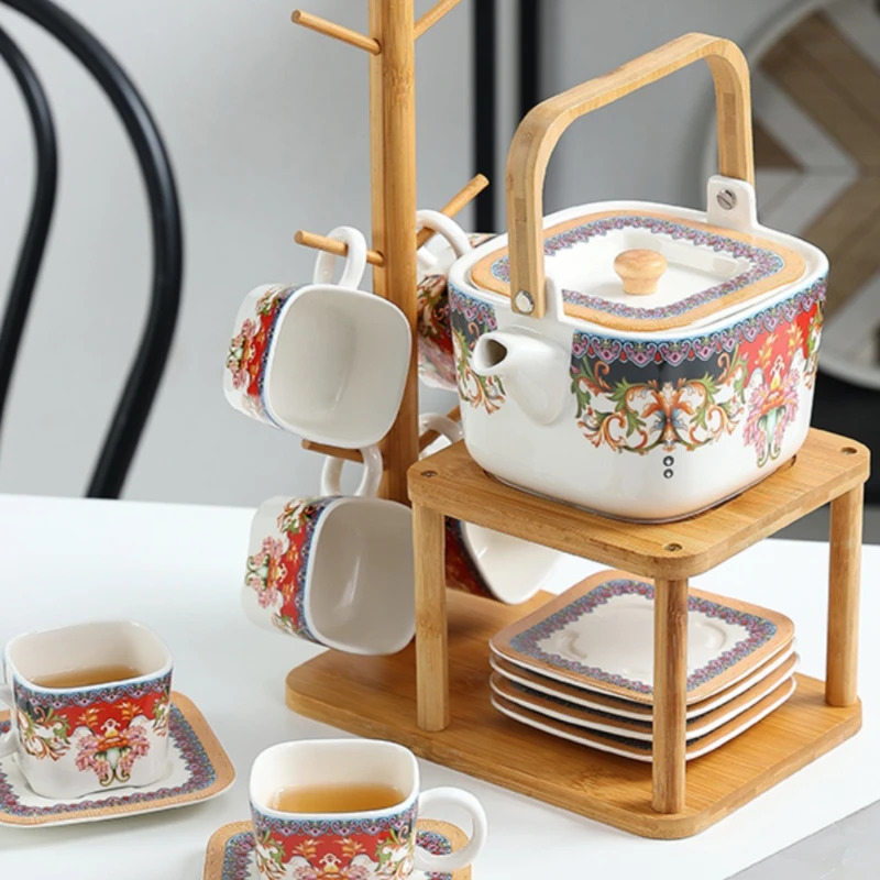 Restaurant afternoon tea flower and grass tea set niche high value bohemian teapot teacup