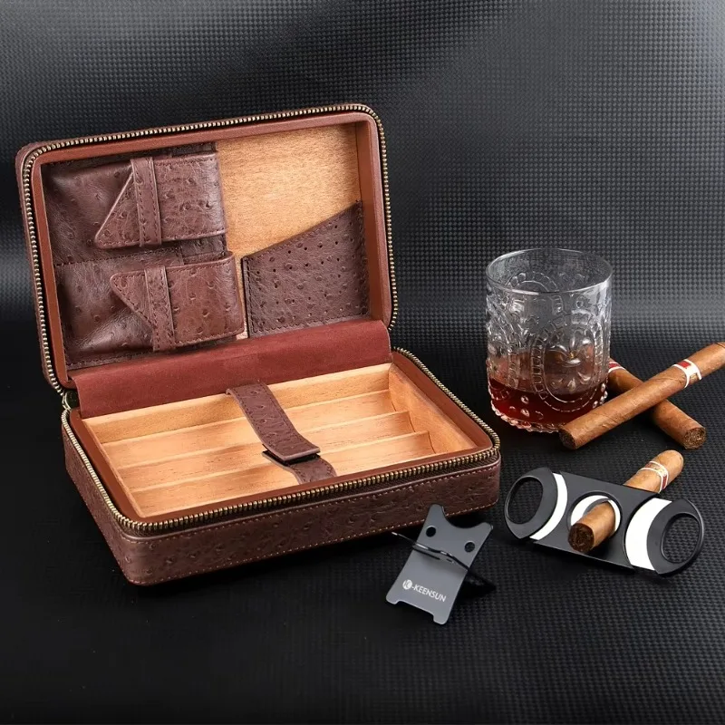 Multifunctional Cigar Wooden Box Portable Leather Cigar Moisturizer