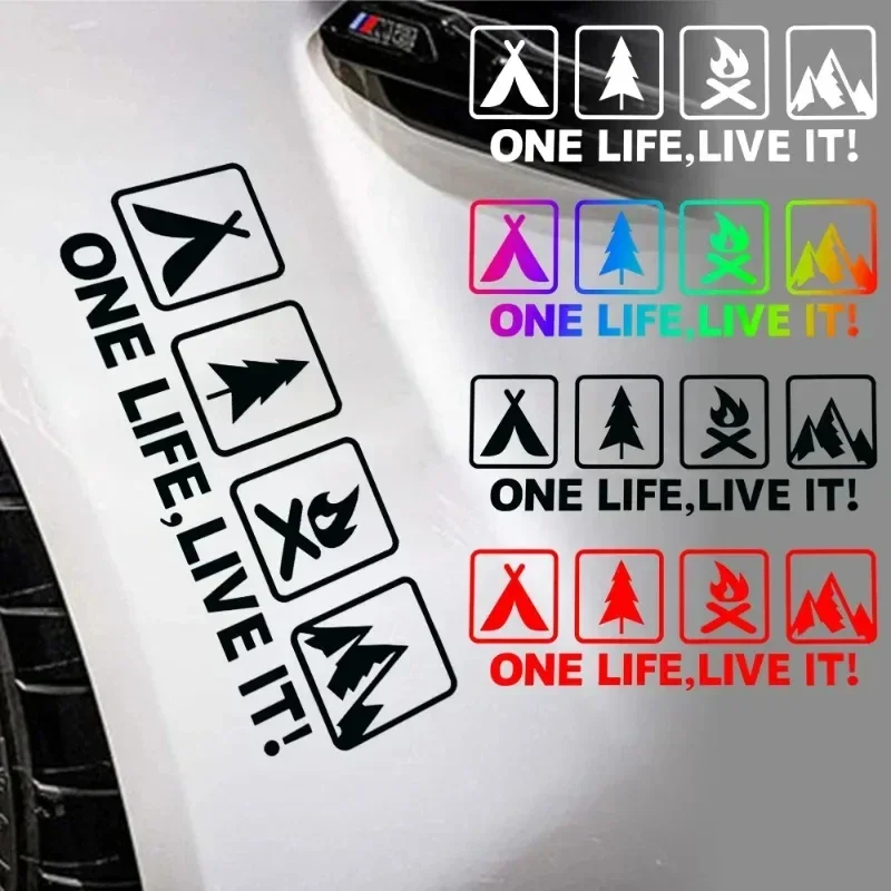 

Универсальная автомобильная наклейка ONE LIFE LIVE IT, кемпинг, любитель на открытом воздухе, четырехместная наклейка для выживания дикой природы, для авто, окна, хвоста, бампера