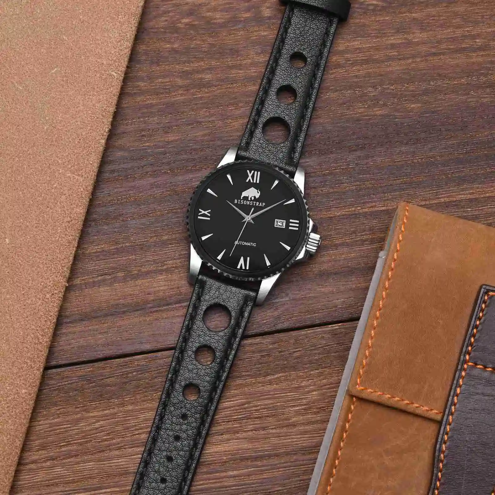BISONSTRAP Rally Leather Watch Band, 18mm 20mm 22mm Watch Band, Replacement Straps for Men, Black\\Silver Buckle
