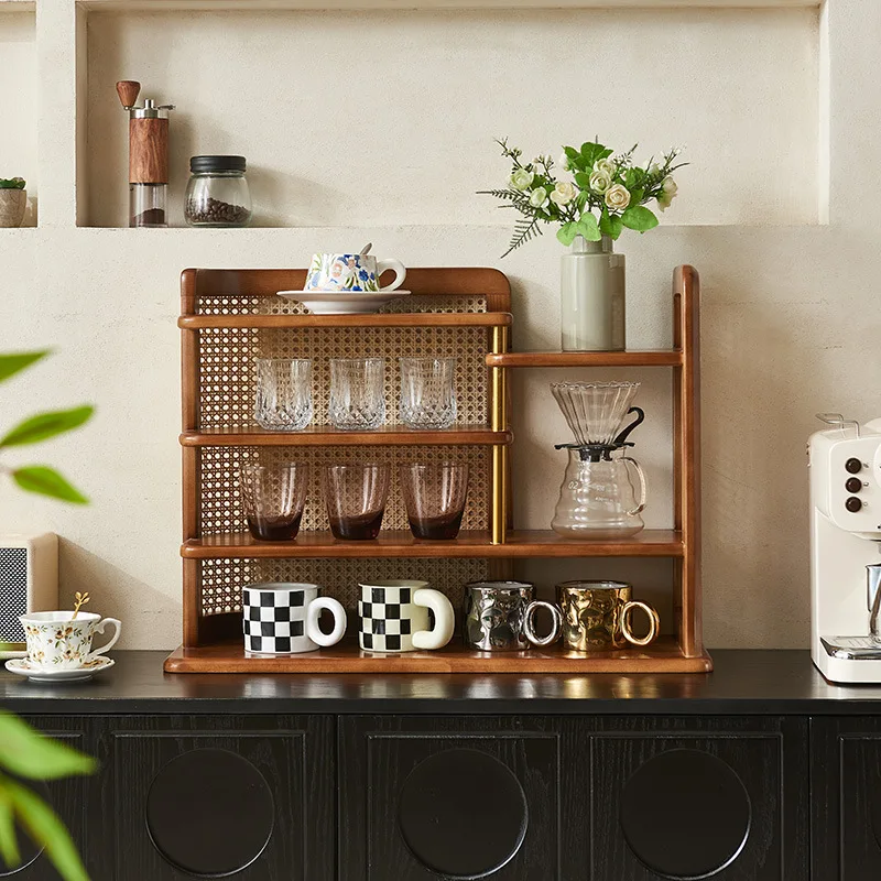 

Retro rattan cup holder, tea table rack, desktop heightening rack, kung fu tea cup, coffee cup, countertop storage display