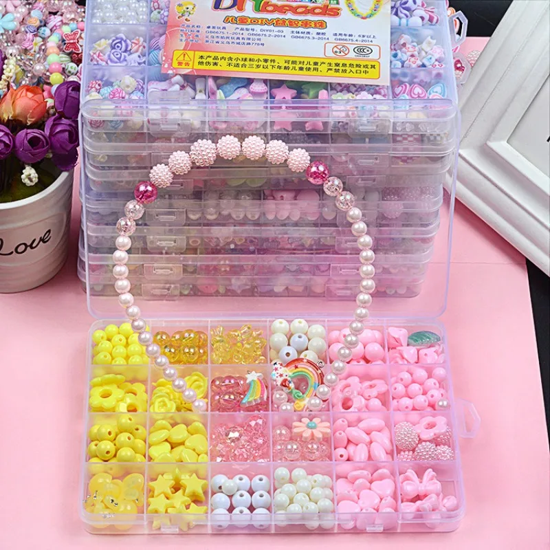 24 Grids Girls DIY Beaded Set Toys Children Handmade Jewelry Making Bracelets Rings Necklaces Creativity Kits Kids Puzzle Toys