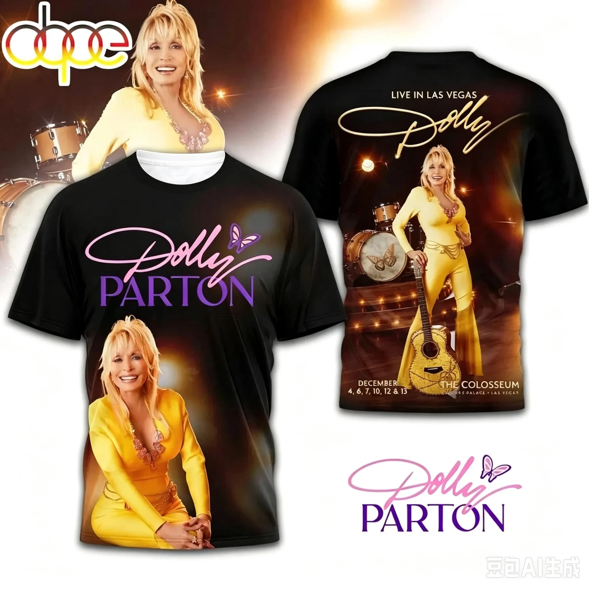 Dolly Parton T-Shirt Unisex Doppelseitiges Porträt Kurzarm-Oberteil Country-Musik-Fan Lässiges Streetwear-T-Shirt Familien-Matching – Detail 7