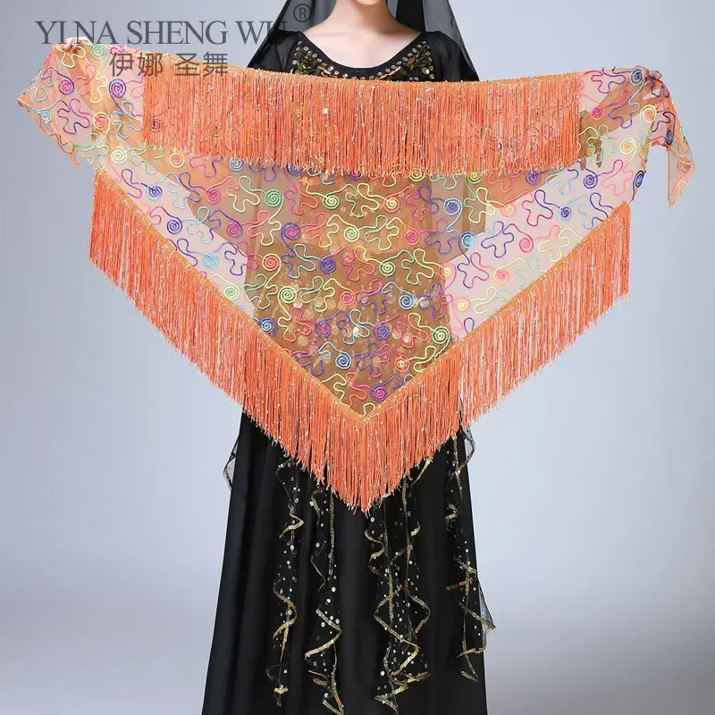 Belly Dance Hip Scarf Shawl Hip Triangle Towel Latin Dance Sequins Tassel Hip Scarf Fringed Waist Dance Triangular Bandage New