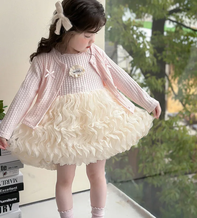 

Новые осенние модные комплекты для маленьких девочек, пальто + жилет, платье, элегантные костюмы принцессы, От 2 до 7 лет