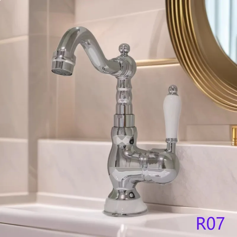Cross Border French Style Brass Single Hole Hot Cold Waterfall Basin Faucet Gold