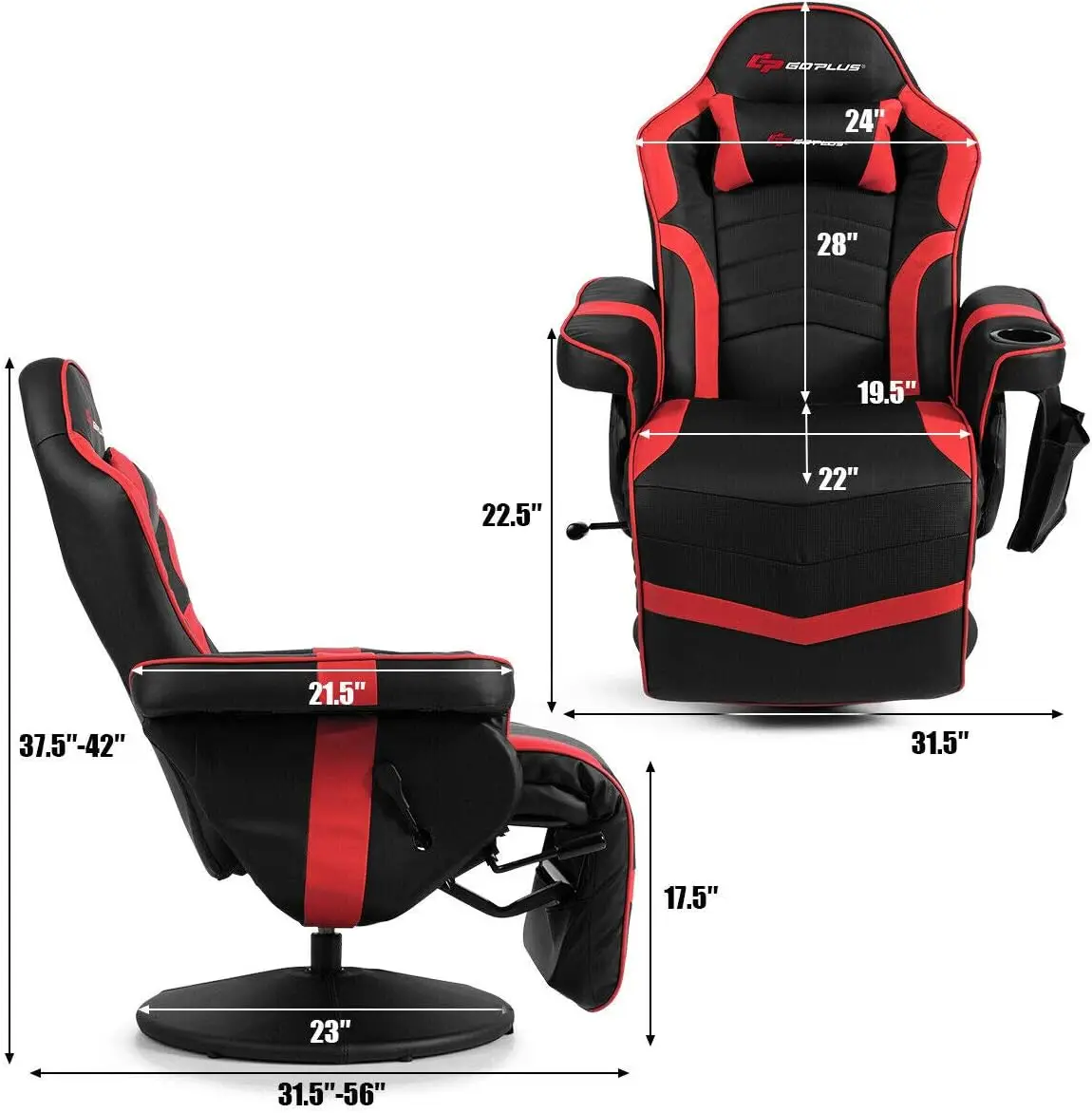 RacingStyleGamingReclinerw/verstelbare rugleuning en voetsteun, ergonomische hoge rugleuningPULeather computerbureaustoel Draaibare gamestoel