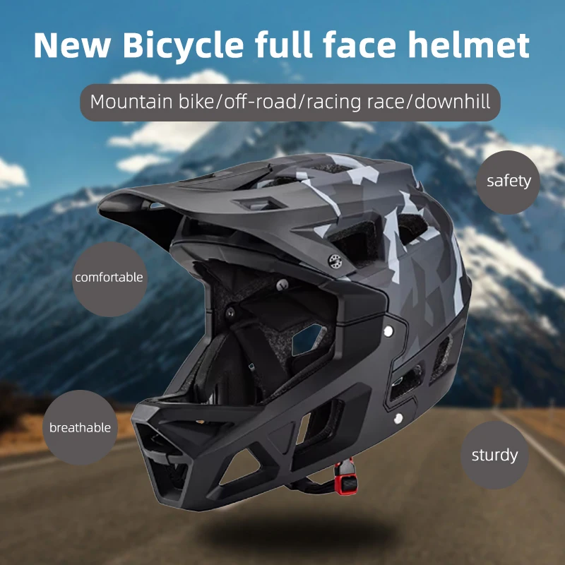 Full Face Cycling Helmet Mountain Bicycle PC+EPS Integrated Light Bike Helmet Downhill Helmets for Men and Women Off-road XC