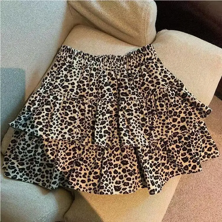

New Summer Women's Sexy and Fashionable Leopard Print Elastic Waist Fluffy A-line Short Skirt