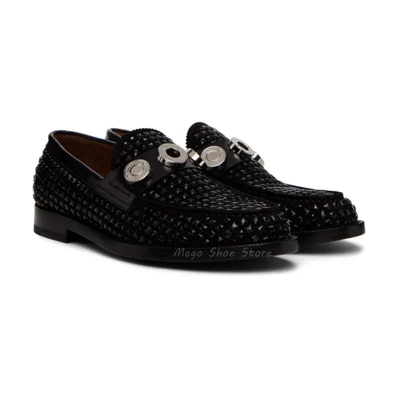 

Black Full Rhinestone Genuine Leather Men Shoes Loafers Casual Business Formal Shoes Breathable Running Shoes Male Size47