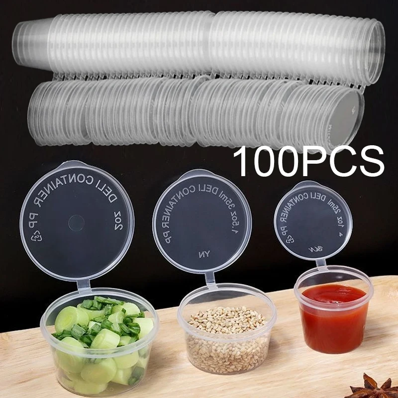 

100PCS Disposable Clear Plastic Sauce Pot Slime Storage Container Box with Lids Chutney Chili Sauce Cups Kitchen Organizer Cup