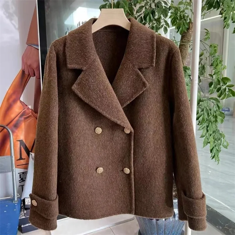 High-Quality Wool Jacket Women Spring Autumn 2025 New Double-Sided Woolen Coat Fashion Outwear Suit Collar Overcoat Female Tops