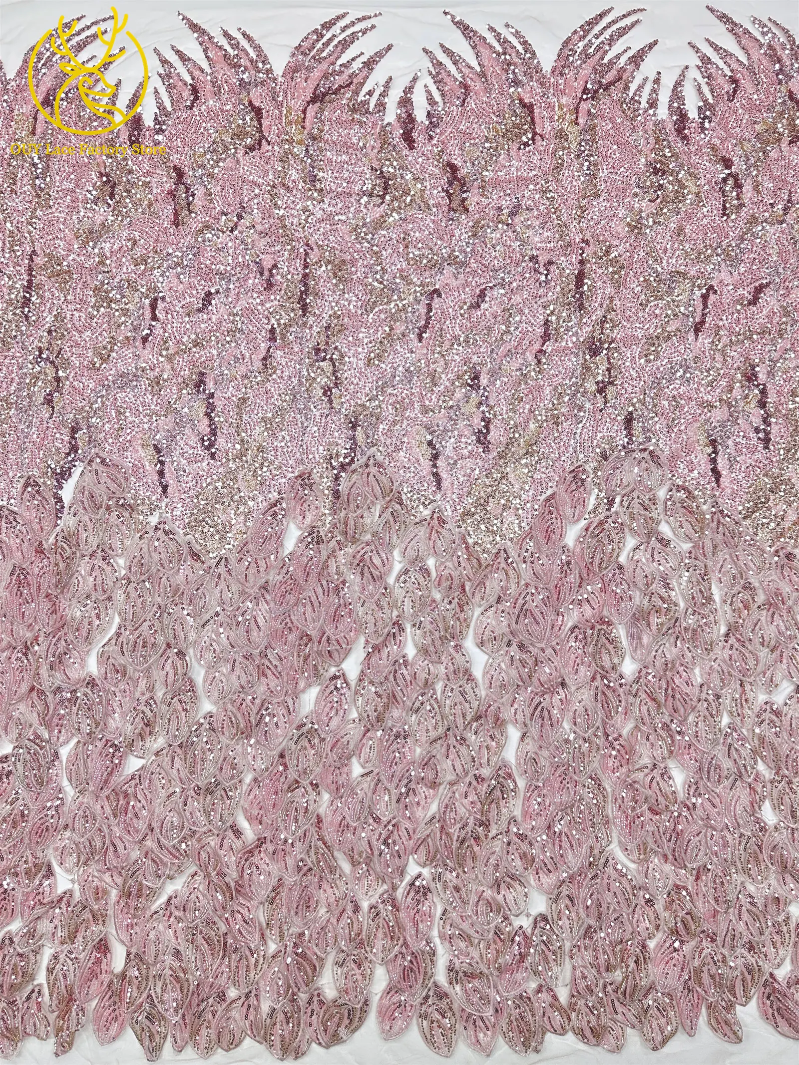 3D Fashion Nigerianischer handgefertigter Spitzenstoff mit Stickerei und Pailletten, 2026, hochwertiger französischer Tüll-Spitzenstoff für Hochzeitskleider – Detail 5
