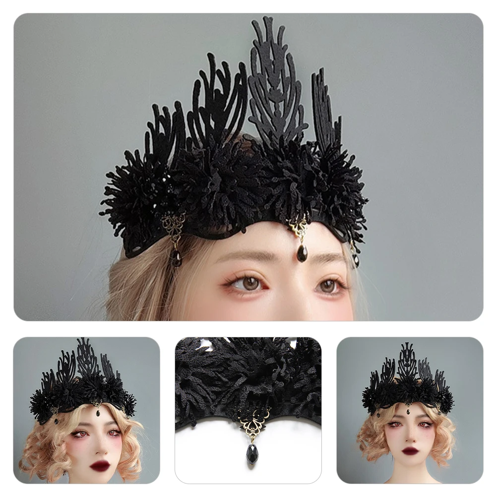 

Gothic Bridal Headb Black Halloween King Renaissance Crown Crown Hair Accessories Party Decor Renaissance Jewelry Fantasy