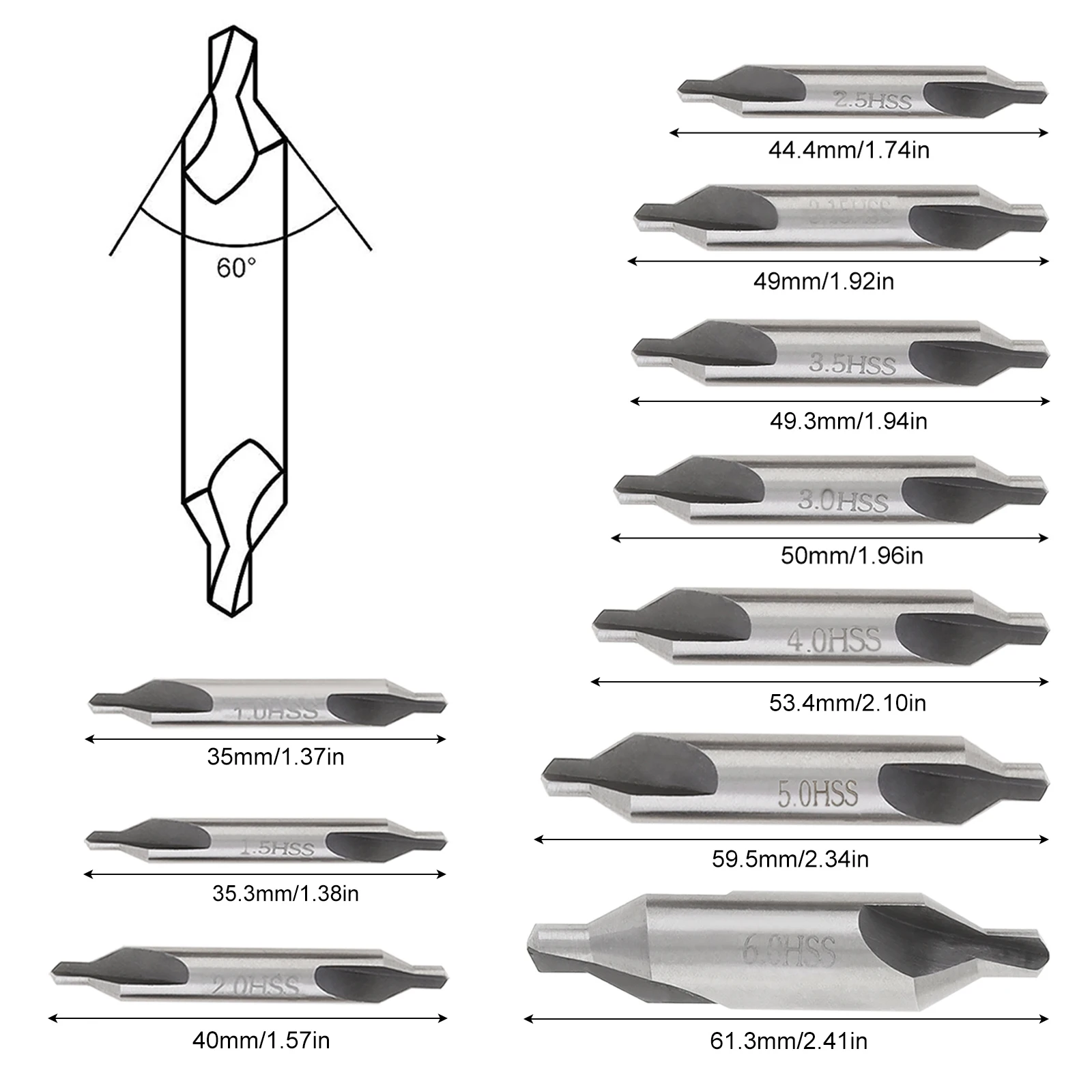 Набор сверл по центру, 10 шт., инструменты, Высокоскоростная сталь M2, 60 градусов, набор угловых сверл по центру для токарного станка, металлообработки