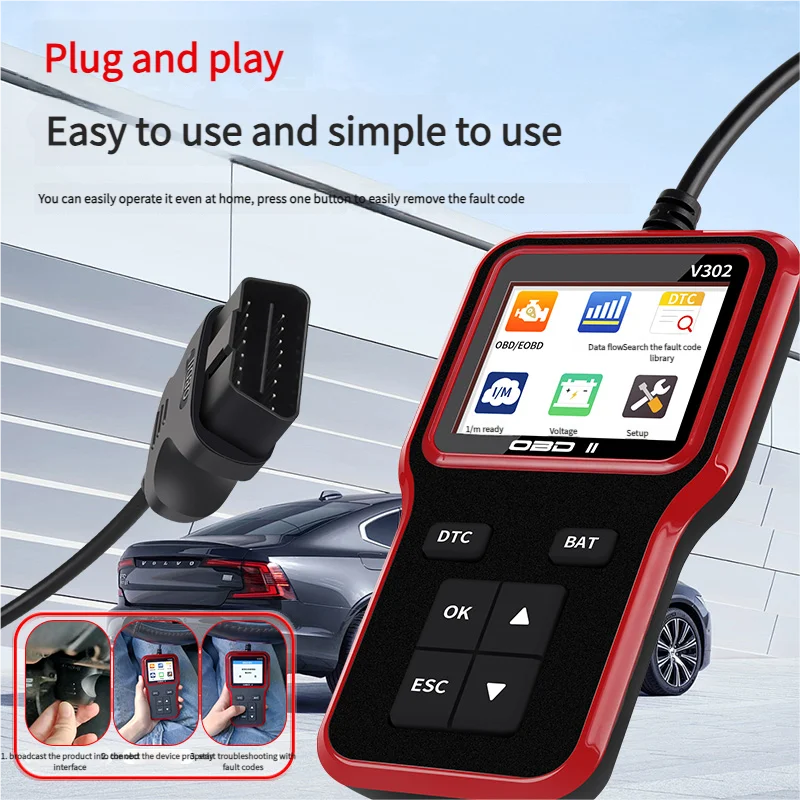 

Car OBD2 Scanner Diagnostic Tool Code Reader Voltage Tester Engine Fault Code Scanner V302 Engine Fault Detector Multi-language