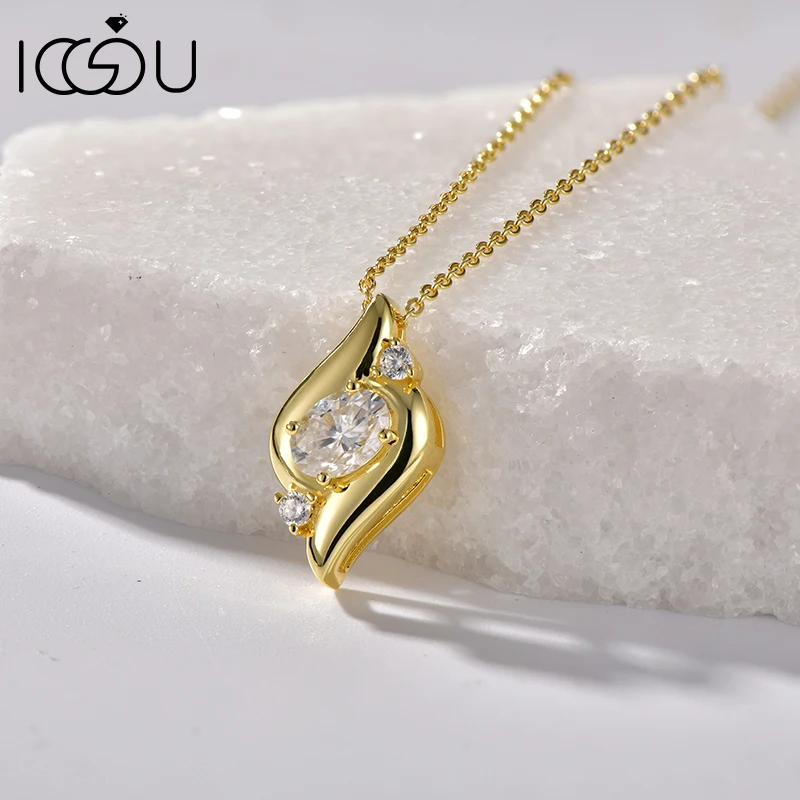 

IOGOU 1CT Oval Moissanite Pendant Necklace D Color VVS1 Lab Diamond with Certificate 925 Pure Silver Women Chain Jewelry Gift