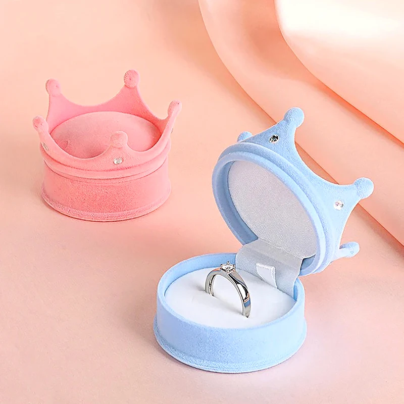 Princess Crown Shaped Ring Box Flocking Proposal Show Love Girl Jewelry Box Earrings Stud Pendant Display Ring Storage Gift Box