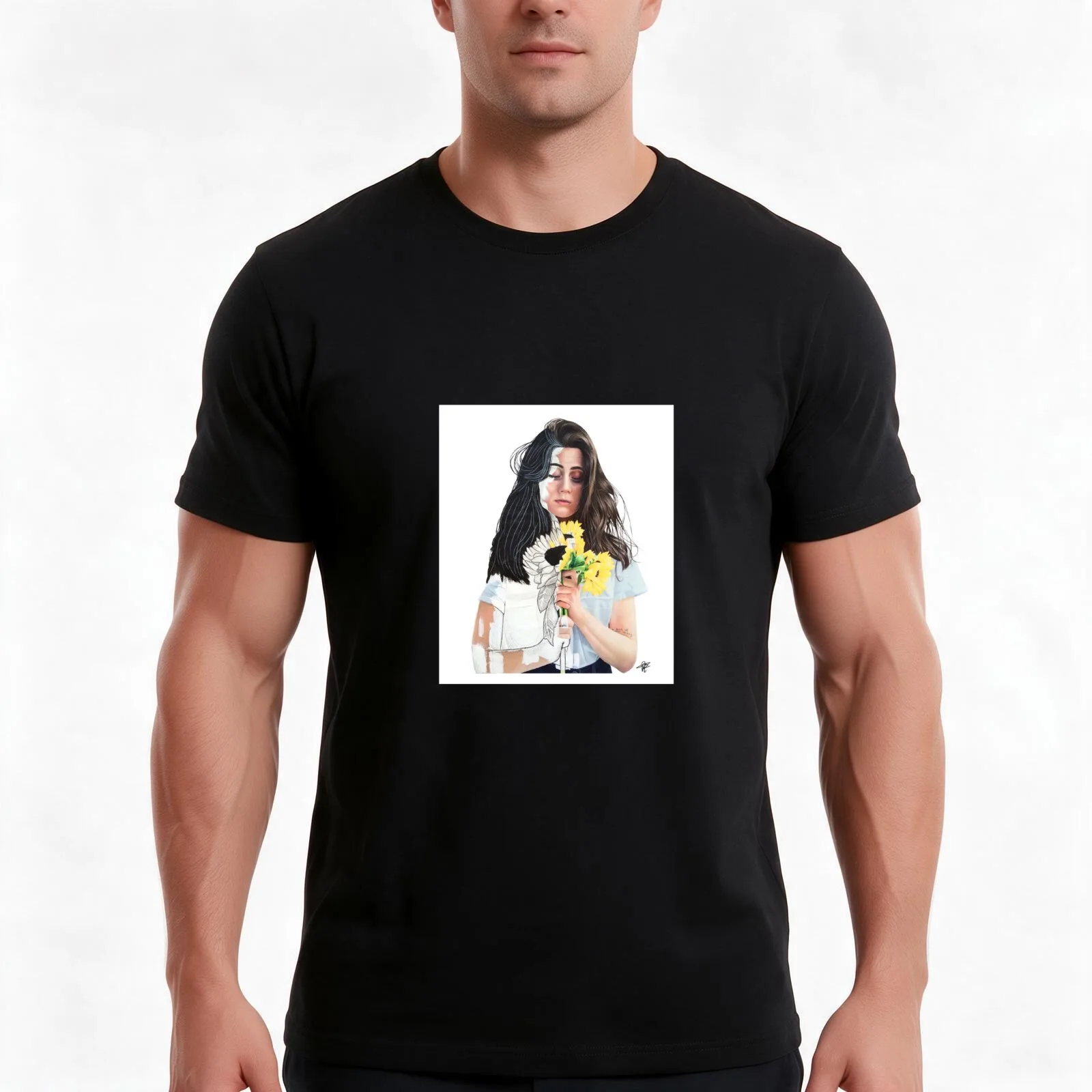 Dodie Human Drawing T-Shirt, Summer Casual Cotton Tee, Oversized Streetwear Tops, Vintage Graphic Print, Loose Fit Short Sleeve