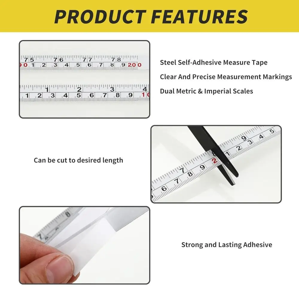 

Durable Self-Adhesive Measuring Tape Imperial and Metric Scales Steel Adhesive Backed Tape Ruler Metal Tape Measure Drafting