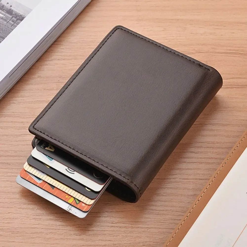 Portátil rfid anti-roubo carteira curta masculina de couro do plutônio à prova dwaterproof água saco de cartão do plutônio multi-slot grande capacidade saco de embreagem de negócios masculino
