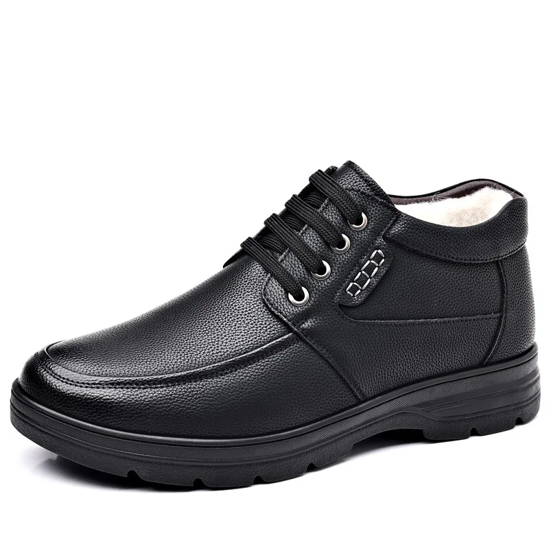 

Low Top Winter Warm Cotton Shoes for Men Black Fashion Casual Leather Shoes Male New Designer Lace Outdoor Lace Ankle Boots Man
