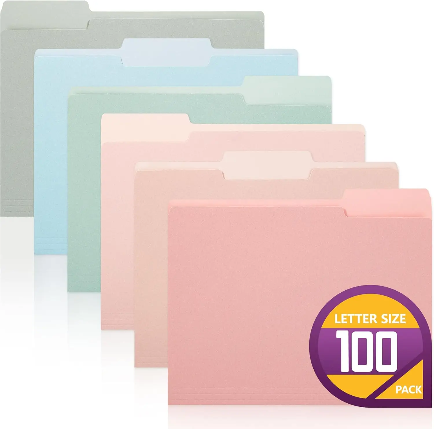 

100 Pack Colored File Folders Letter Size, 1/3-Cut Tab, Manila Folders for Office Organization, 6 Pastel Colors