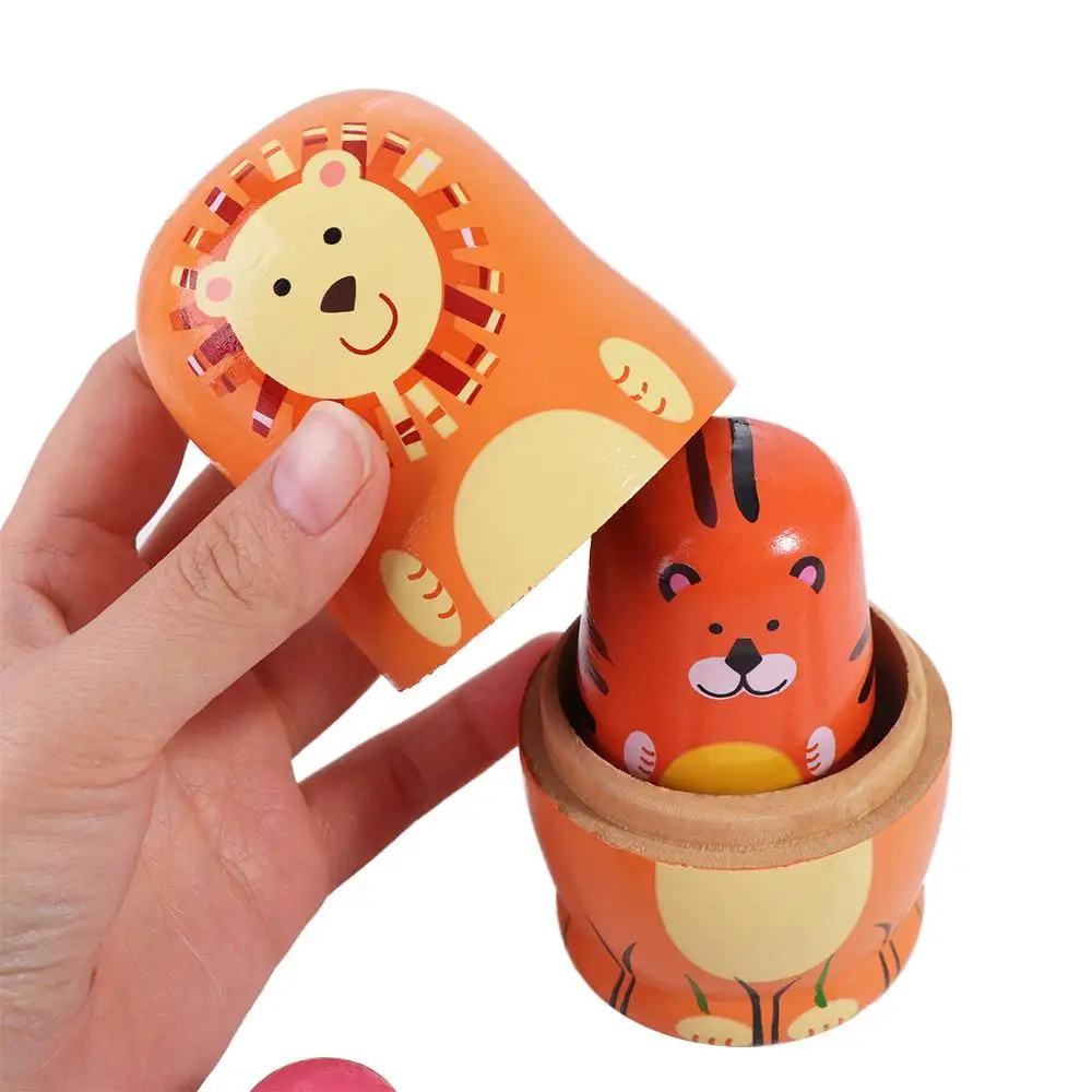 Ornament Wooden Nesting Dolls Handmade Animals Pattern Matryoshka Doll Toys Decorations Colorful Stacking Dolls Chidrens Gift