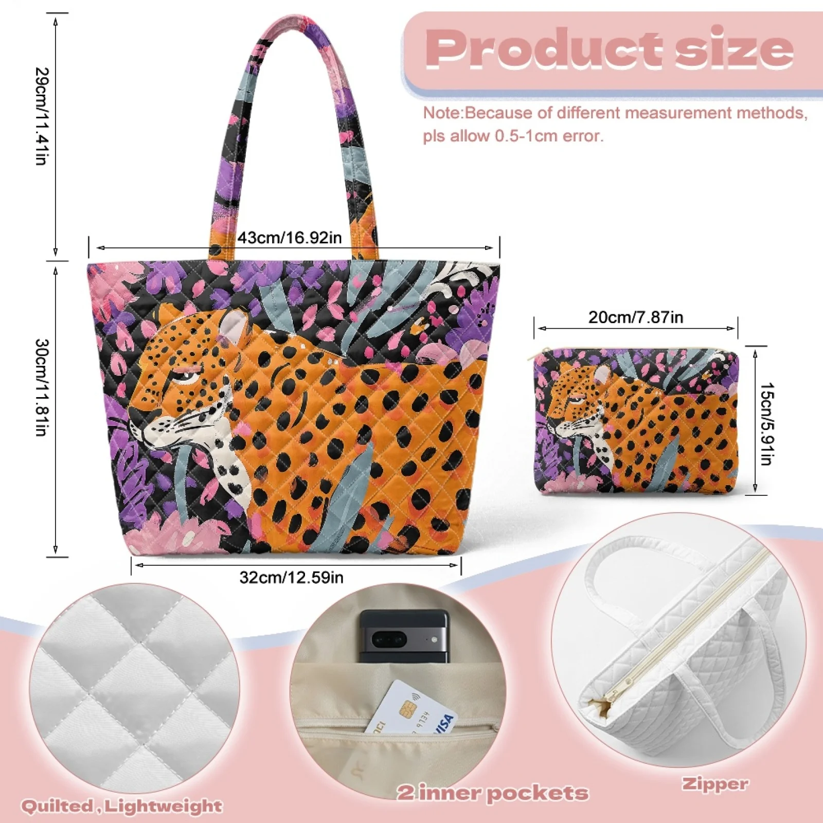 Coloranimal Purple Lavender Floral Set 2 Piece Portable Quilted Purses and Handbags for Casual New Trend