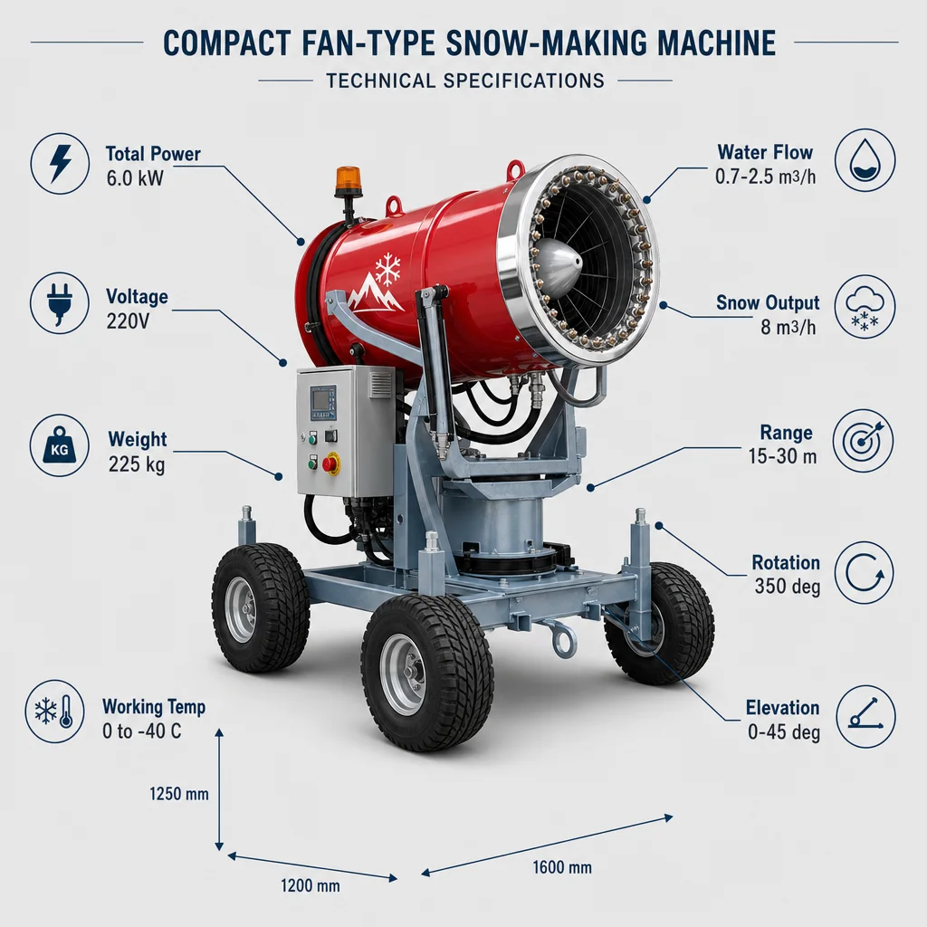 Wide Blade Small Scale High Capacity Snowmaking Machine 60 Nozzles Outdoor Ski Cannon Generator Shed view 3