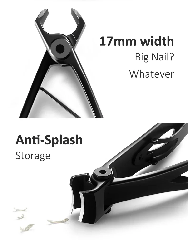 Ouriner Stainless steel nail clippers, wide mouth nail clippers, anti splash nail clippers, single thick toenail scissors