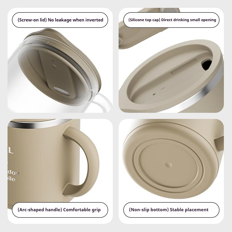 كوب قهوة معزول بجدار مزدوج من الفولاذ المقاوم للصدأ سعة 480 مل مع مقبض يحافظ على كوب حراري بارد وسرارة كوب شرب مانع للتسرب