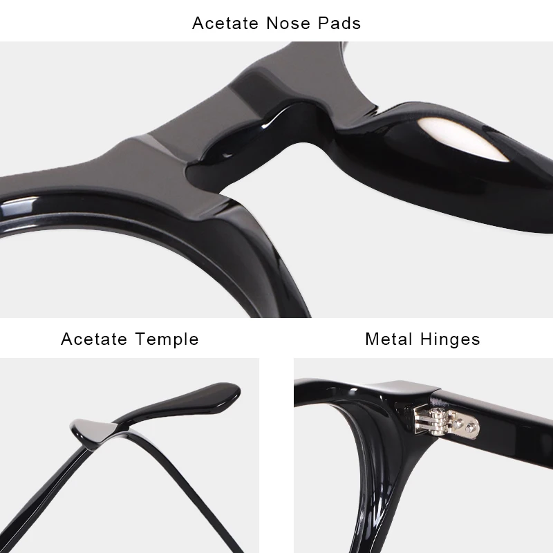 Retro Fashion Women's Optical Glasses Acetate Round Frame Men's Trendy Decorative Glasses Clear Lenses Metal Hinges