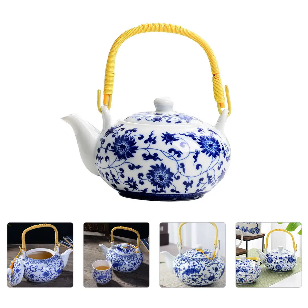 

Exquisite Handmade Ceramic Teapot Blue and White Porcelain with Handle Large Capacity Pot for Household Decoration