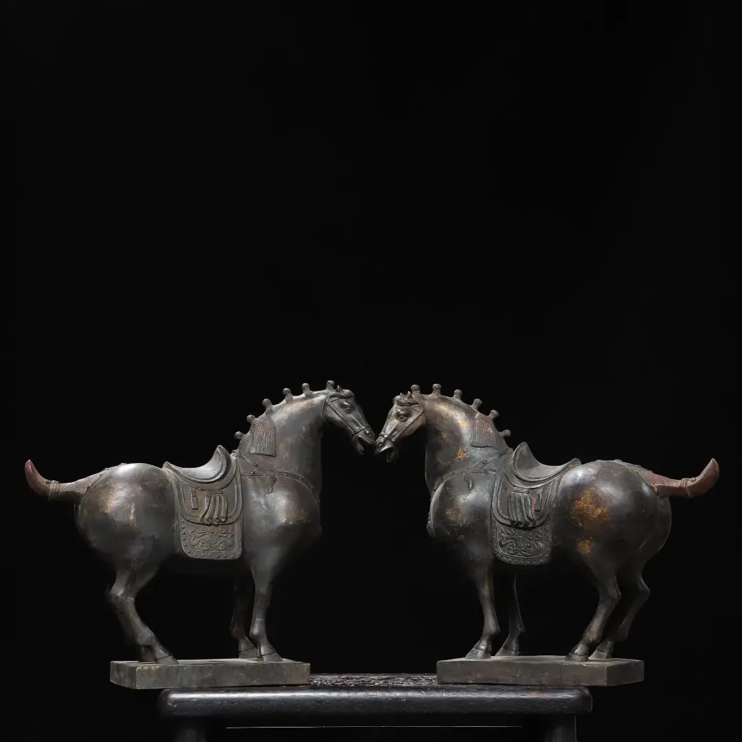 Pair Tang Dynasty Horse Statues Copper Feng Shui Success Wealth Home Office Desk Decoration Gift