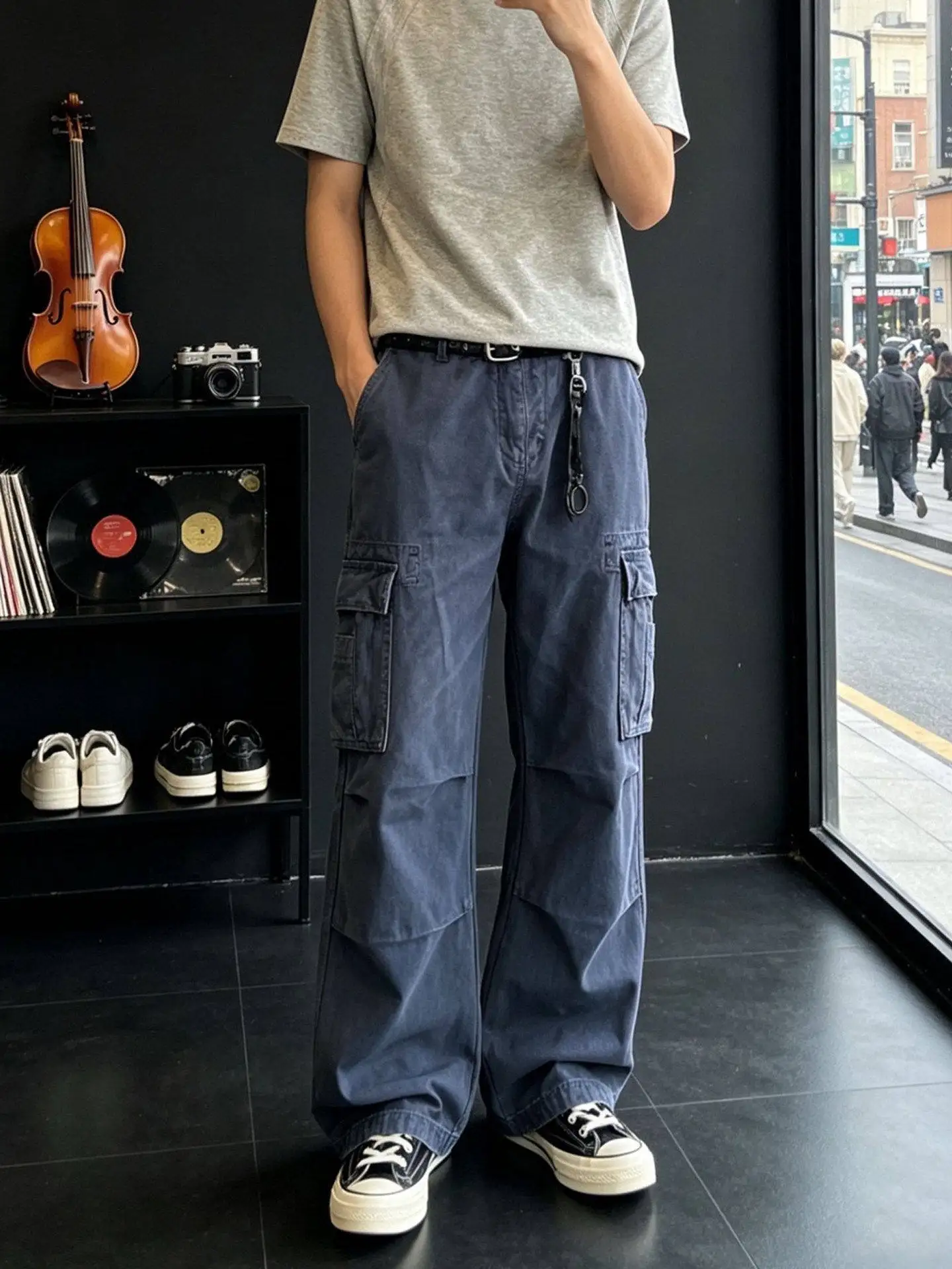 Loose Straight Leg Workwear Pants Unisex American High Street Retro Multi-Pocket Paratrooper Pants Wide Leg Pants