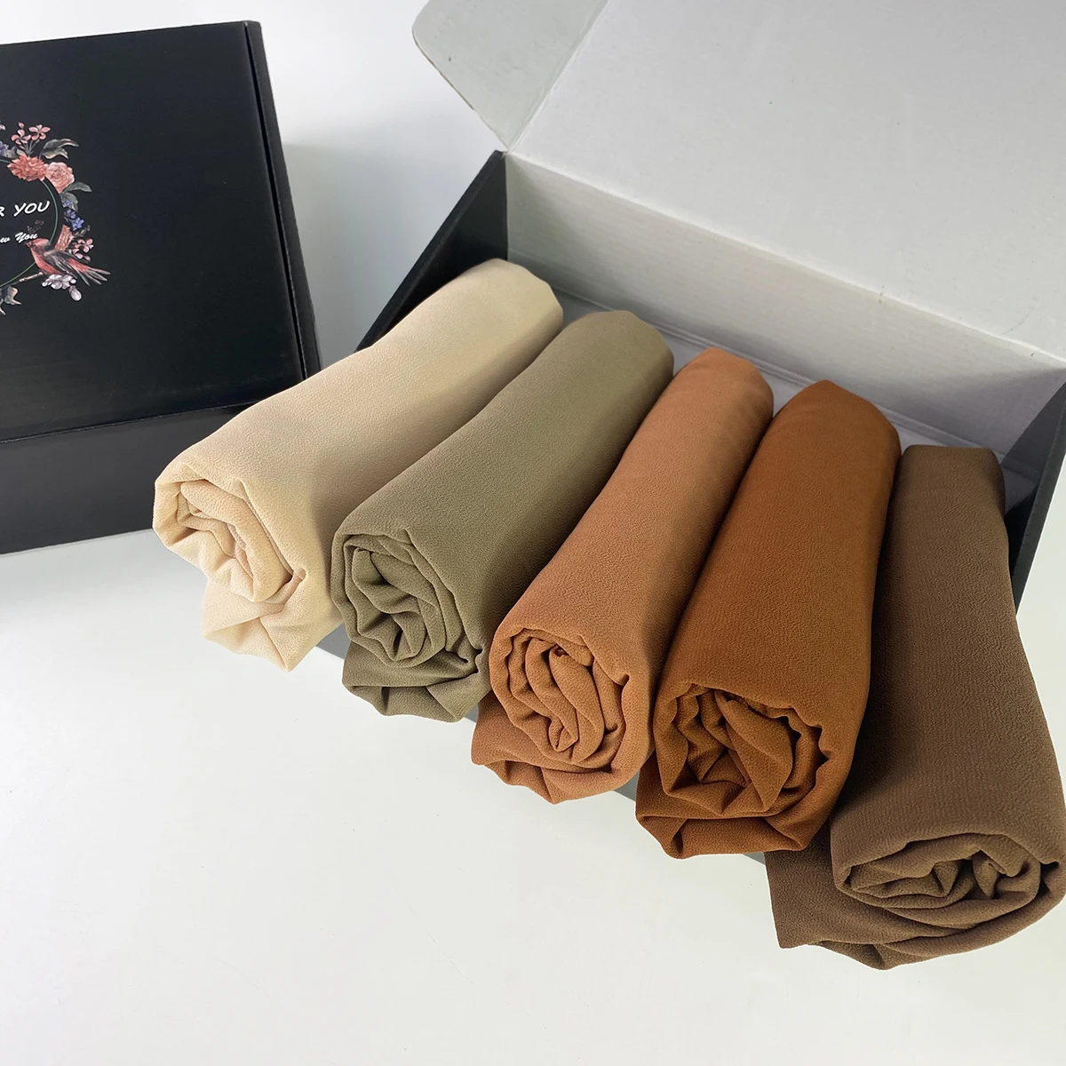 Gift Box Custom Hijab Bubble Chiffon Women Muslim Scarf Solid Color Plain Shawl Islamic Wrap Foulard Femme Echarpe