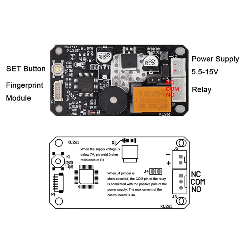 

2X KL261 R558 DC5.5-15V Realy Output Low Power Consumption Fingerprint Access Control Board With Self-Locking Mode