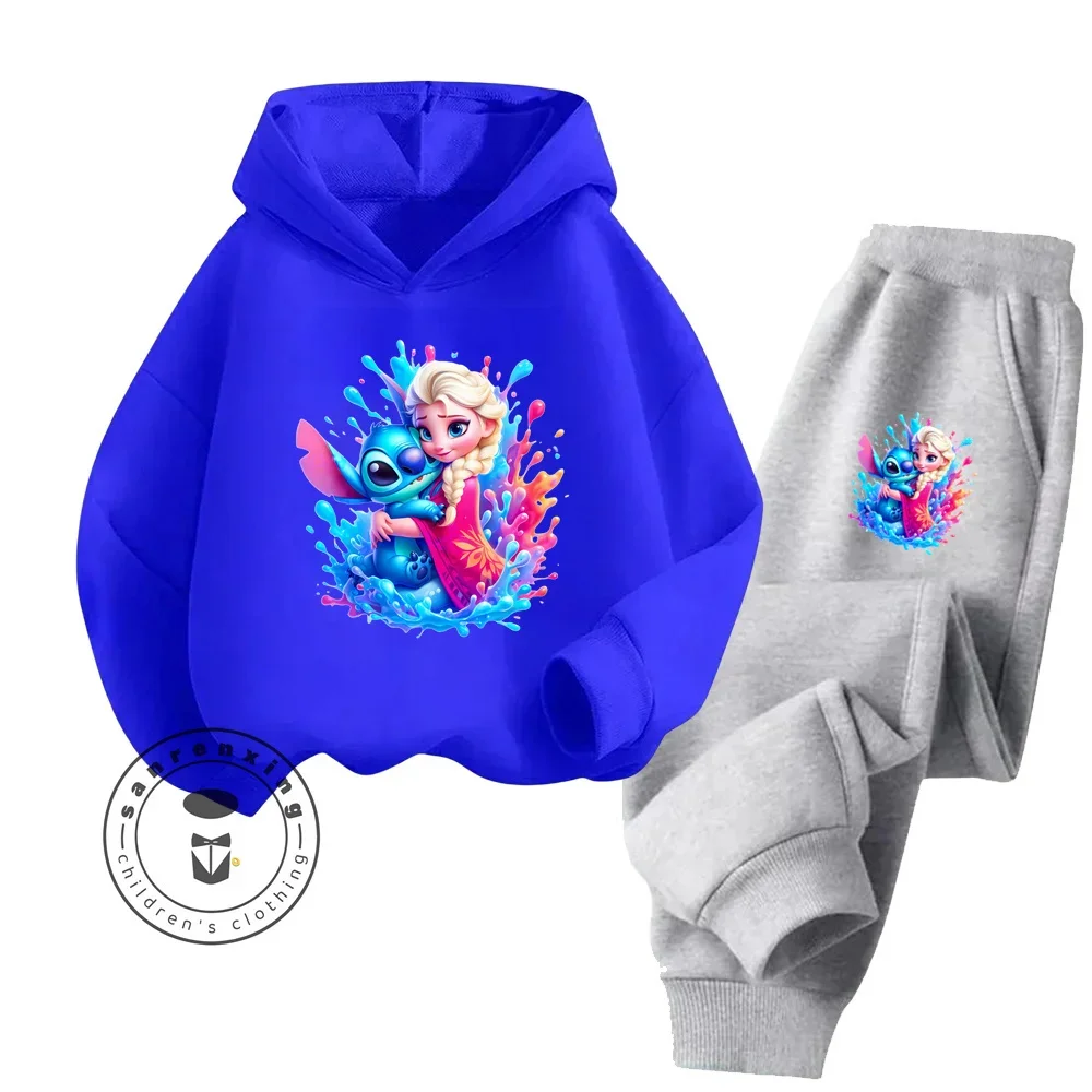 2024 Frozen Cartoon Hip Hop Long Sleeve Sets for Kids 3-14 Years Old Streetwear Modern Style Fall and Winter Hoodie Tracksuit