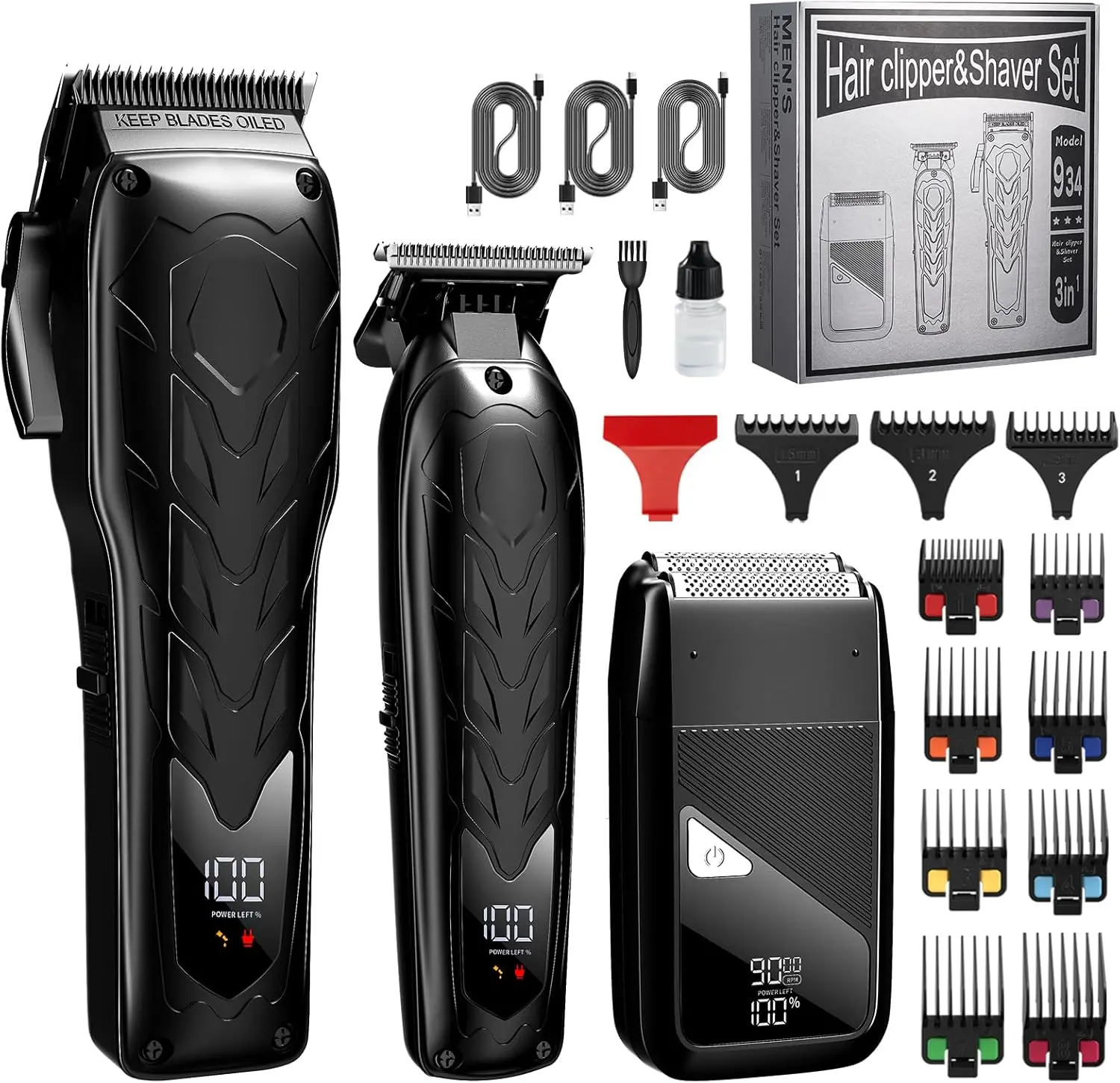 

Professional 3-in-1 Hair Clipper Trimmer Set Men's Electric Shaver Rechargeable Barber Kit Gifts
