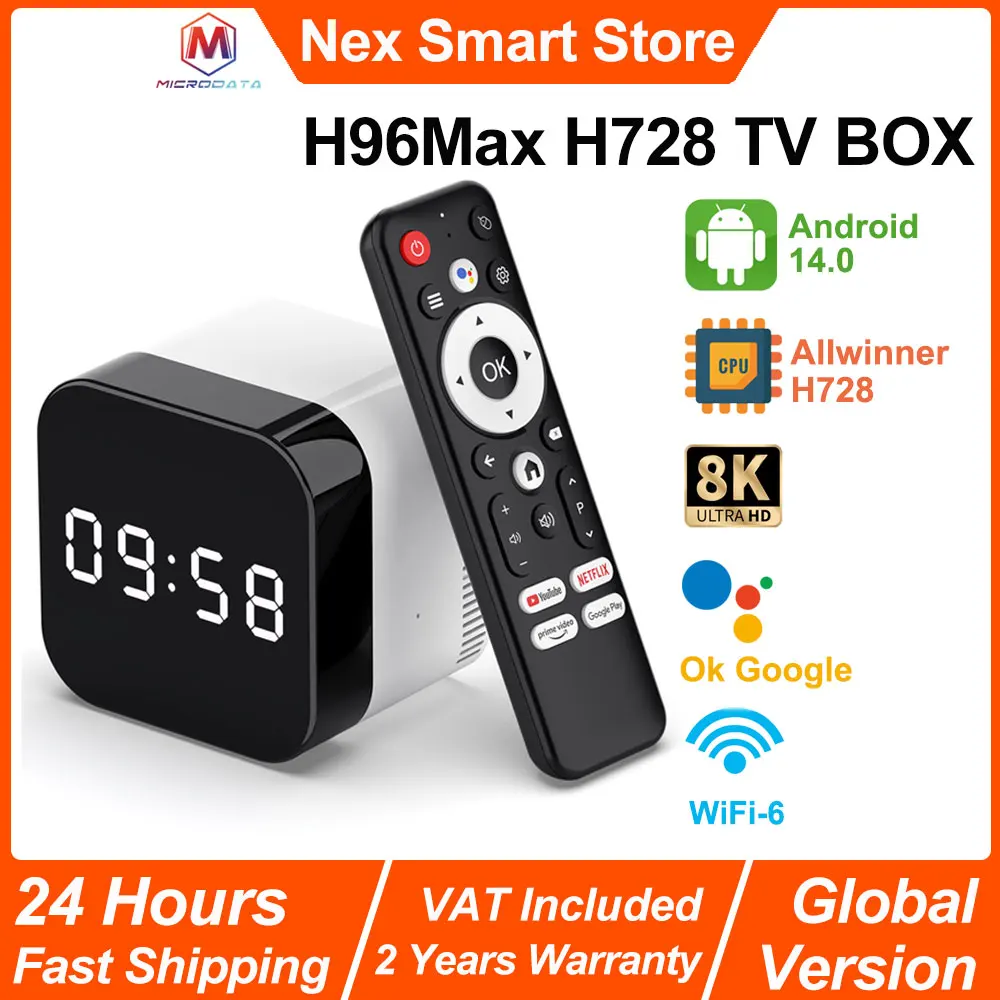 صندوق التلفزيون الذكي H96 Max H728 الجديد، Android 14 Set Top Box، 1000M Ethernet، WiFi 6، Allwinner Octa Core 8K UHD TV Box، مشغل الوسائط #1