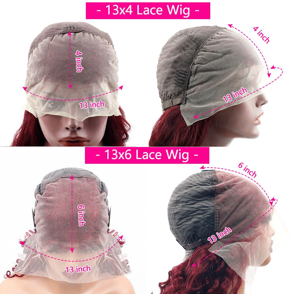 วิกผมหน้าผากลูกไม้ 13x6 ขนาด 30-46 นิ้ว สีแดงเบอร์กันดี 99J ผมแท้แบบ Body Wave ความหนาแน่น 220%  วิกผมหน้าผากลูกไม้สีแดง 13x4 สำหรับผู้หญิง ผลิตจากบราซิล