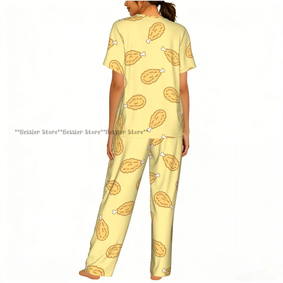 Women Pajama Sets Lounge Sleepwear Crispy Fried Chicken Pattern Short Sleeve Nightwear view 4