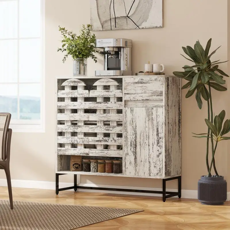 Farmhouse Sideboard Cabinet with Storage, Rustic Console Table with Arched Lattice Doors and Drawer for Living Room, Kitchen,