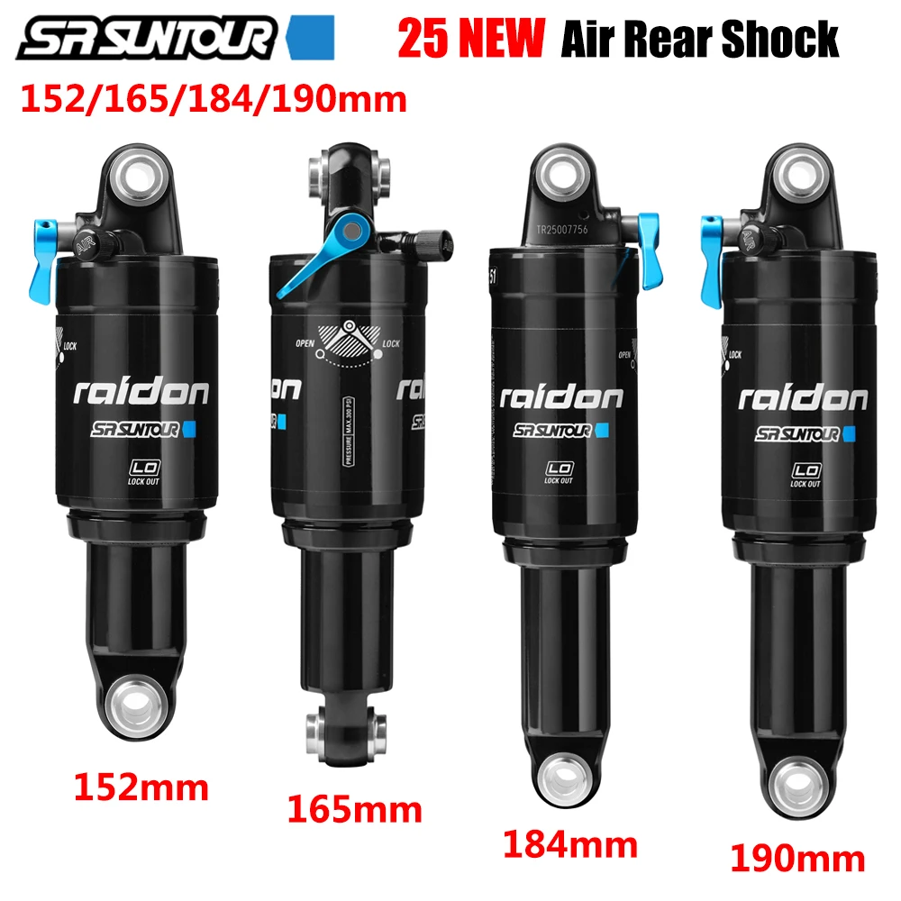 25 New SR SUNTOUR Bicycle Rear Shock MTB Mountain Bike Air Rear Shock 152/165/184/190mm XC Air Suspension Absorber