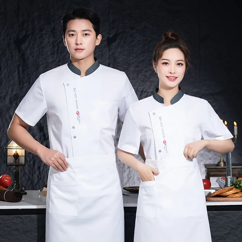 Dining Chef Overalls Short Sleeve Men's Summer Breathable High-End Canteen Hotel Restaurant Rear Kitchen West Point Baker