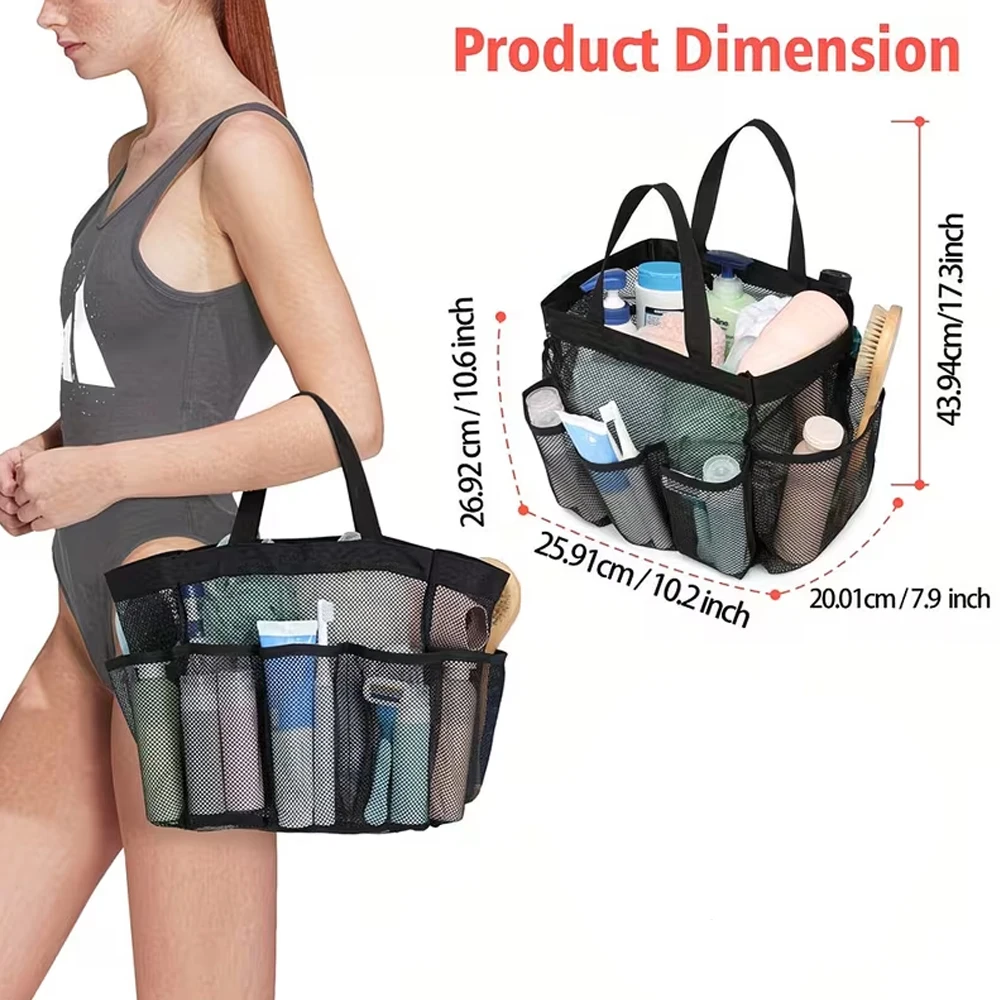 1 Stück tragbare Mesh-Duschablage, geeignet für universitärische Wohnheim-Essentials, 8-Fächer-Duschtasche mit großem Fassungsvermögen, schnell trocknende Hängeaufbewahrungstasche, mit S-förmigem Haken, geeignet für Badezimmer, Fitnessstudio, Camping, Reisen, Kreuzfahrten, Strand – Detail 4