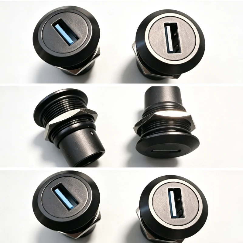 2.0/3.0 USB Panel Socket Metal 22mm Circular Dual C-type USB3.0 Thread Module Connector USB Interface Type-C HDMI Plug Sockets